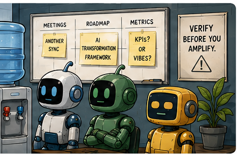 The agents gathered around the water cooler, gossiping about meetings, roadmaps, and metrics